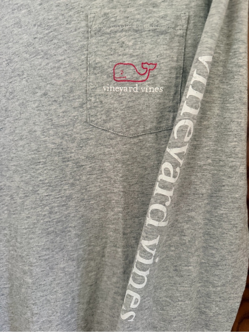 Vineyard Vines boys Gray Long-Sleeve Pocket Tee with red Whale Logo